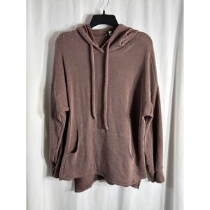 White Birch Ribbed Knit Hooded Pullover Top Brown Size L